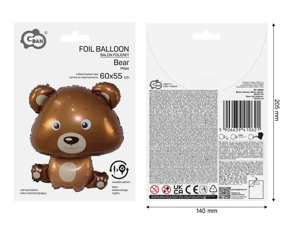 Bear foil balloon, 60x55 cm